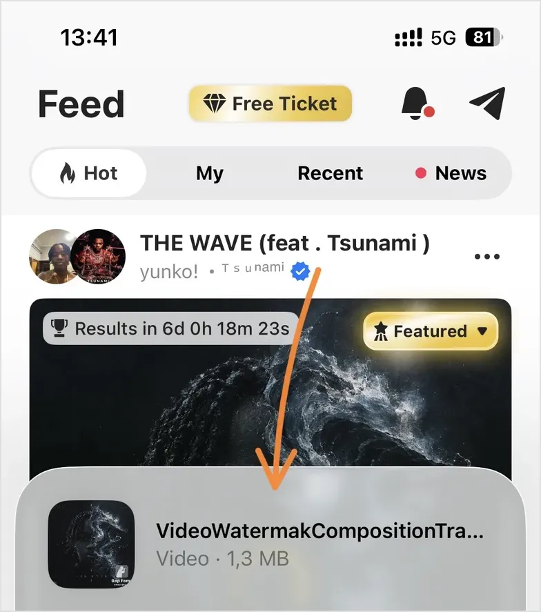 Share sheet with the video file of the track